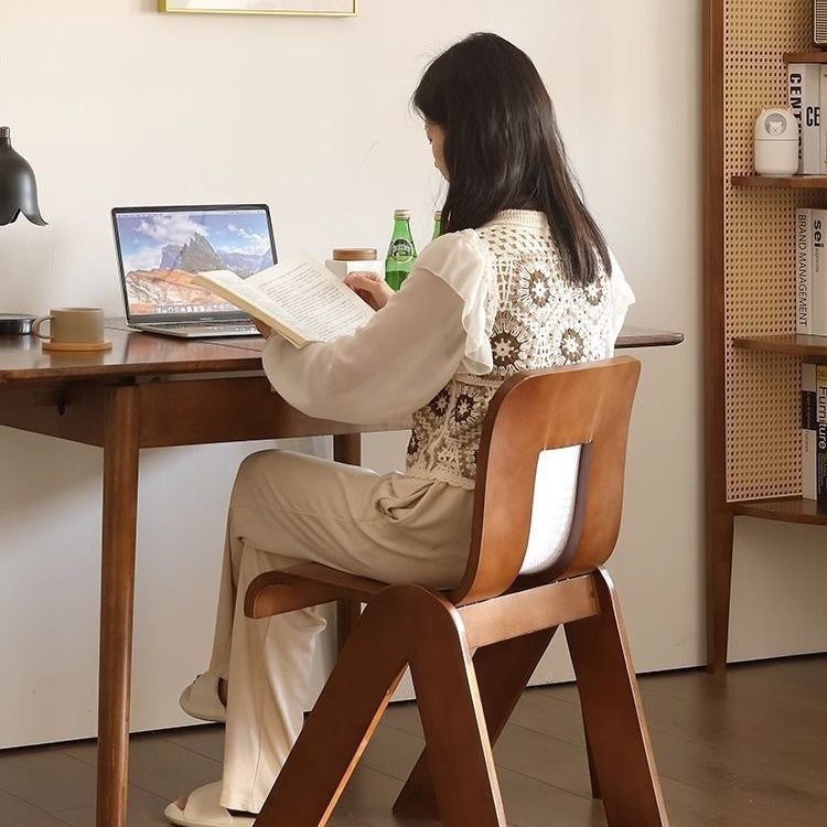 Designer Vintage Retro Light Luxury Rattan Bedroom Home Creative French Dining Table and Chair Solid Wood Backrest Dining Chair Chair