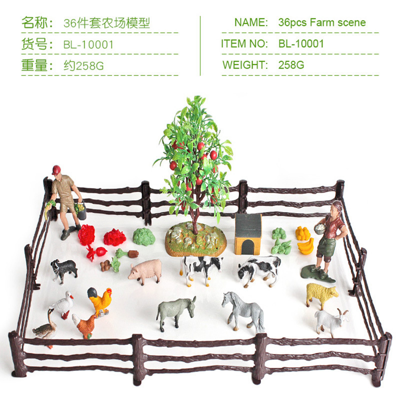 Cruce de aves de corral criador perro cerca de la casa árbol frutal fruta vegetal 36 piezas conjunto simulación granja escena decoración modelo