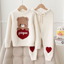 秋冬新品可爱小爱心熊亲子儿童家居服睡衣套装批发