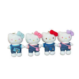 跨境新款可爱牛仔裤kitty猫玩偶挂件站姿猫咪毛绒公仔钥匙扣挂饰
