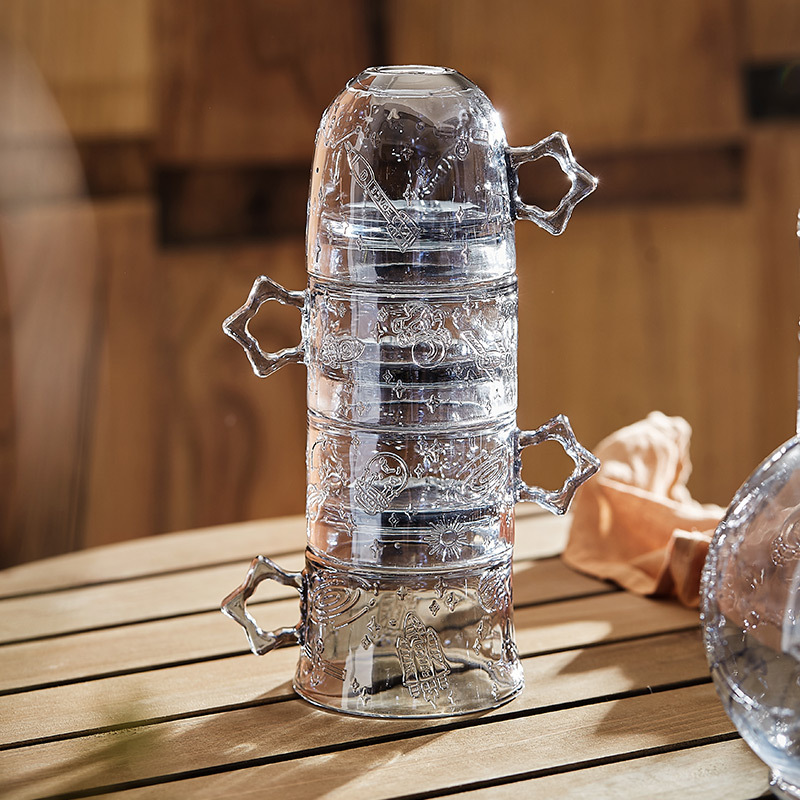 CASC nombre conjunto cielo estrellado taza de vidrio taza de agua conjunto de agua potable hogar de alta apariencia creativa taza apilable conjunto tetera
