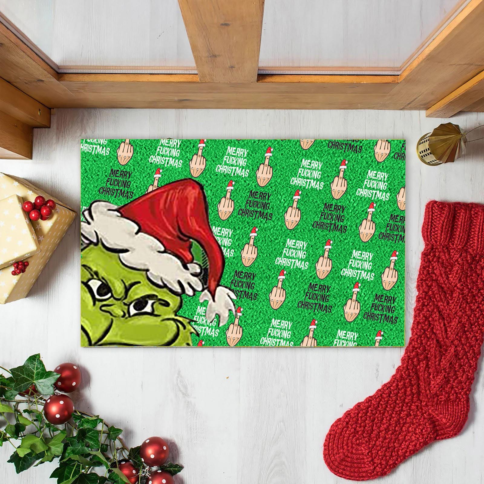 En stock Grinch alfombra del piso transfronterizo alfombra de Navidad alfombra de puerta de vacaciones verde payaso alfombra del piso