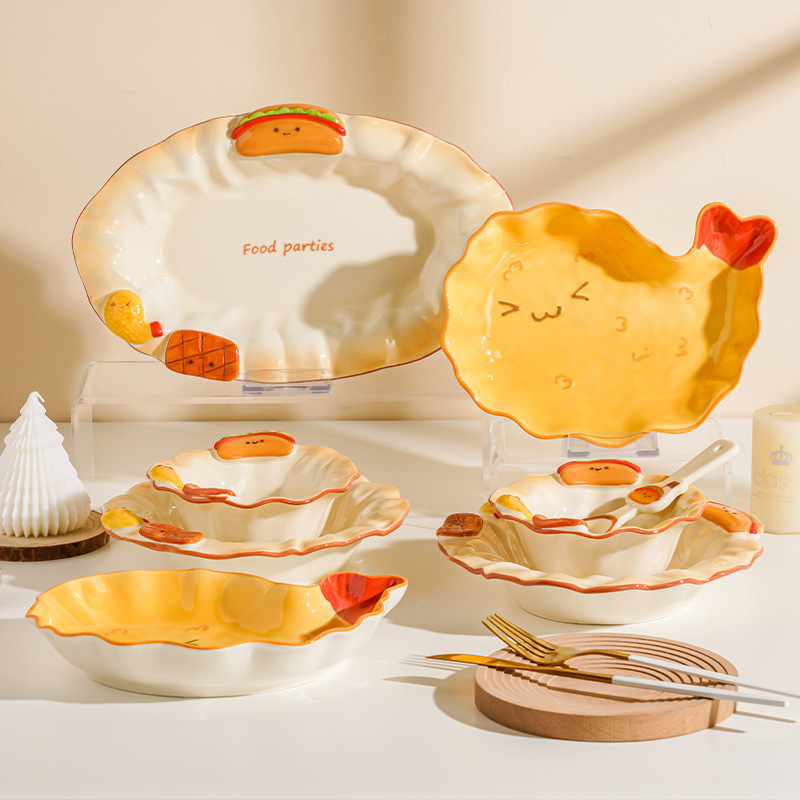 Cute and Fresh Ceramic Dinner Plate for Home Use, Dessert Plate, Deep Plate with High Aesthetic Value and Three-Dimensional Relief, Attractive for Girls Cute and Fresh Ceramic Dinner Plate for Home Use, Dessert Plate, Deep Plate with High Aesthetic Value and Three-Dimensional Relief, Attractive for Girls