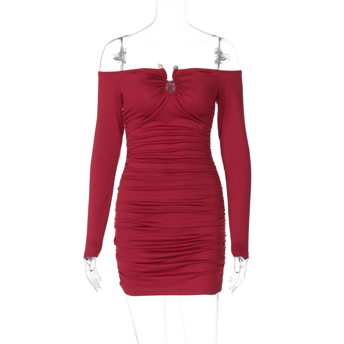 Women Sexy Tube Top off Neck Pleated Waist Tight Slimming Tight Hip Bag Dress 5 Women Sexy Tube Top off Neck Pleated Waist Tight Slimming Tight Hip Bag Dress