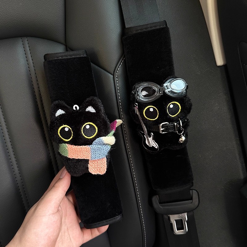 Little Black Cat Safety Belt Shoulder Cover Car Safety Belt Handle Cover Car Ornaments Decorative Supplies Anti-Stranglehold