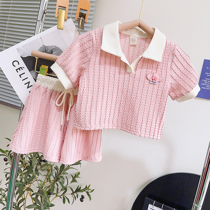 Girls New Summer Kidsren's Style Polo Shirt Baby Girl Summer Short-Sleeved Shorts Two-Piece Set Gc0160
