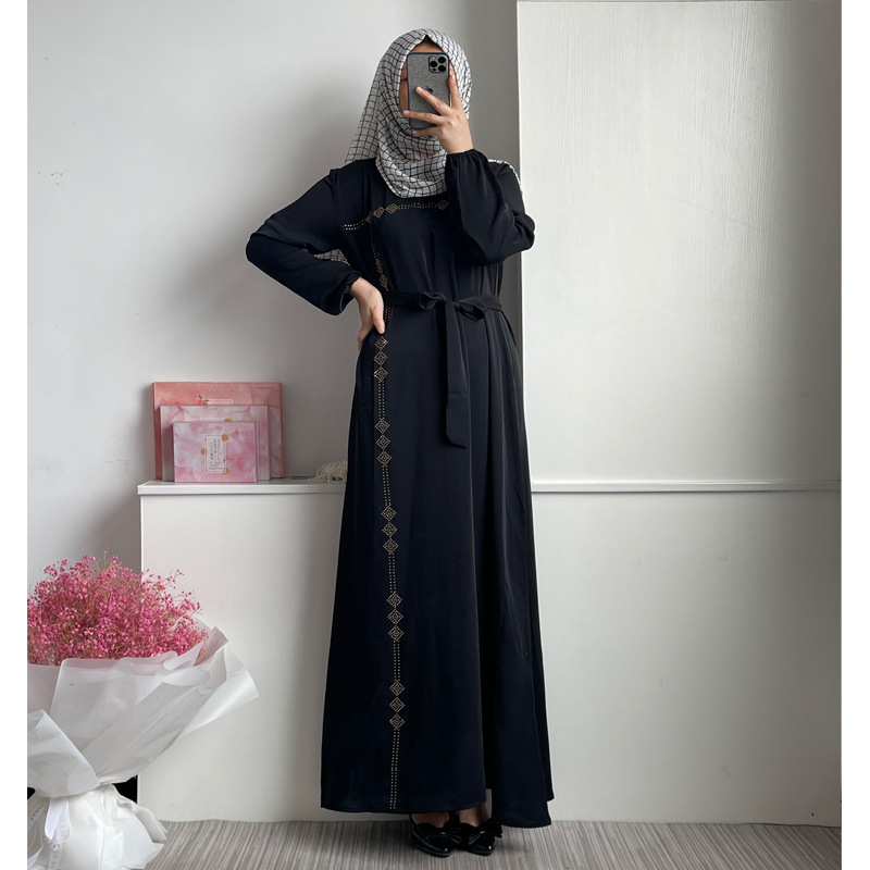 F186穆斯林中东迪拜回族女装时尚马来长裙烫钻长袍连衣裙详情9