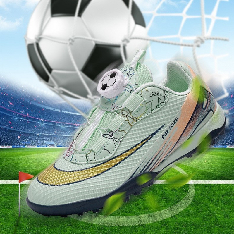 Zapatos de Fútbol Infantil con Botón Giratorio de Cuero y Caucho, Antideslizantes, para Terrenos de Deporte