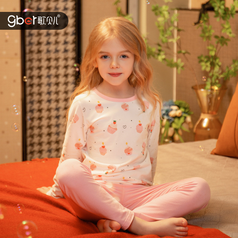 면화 속옷 세트 어린이 가을 옷과 바지 클래스  소녀 홈 옷베이스 파자마 세트