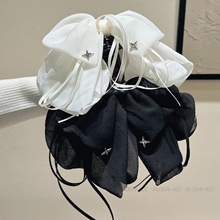 新款法式温柔气质蝴蝶结飘带发夹时尚减龄网纱马尾抓夹鲨鱼夹发饰