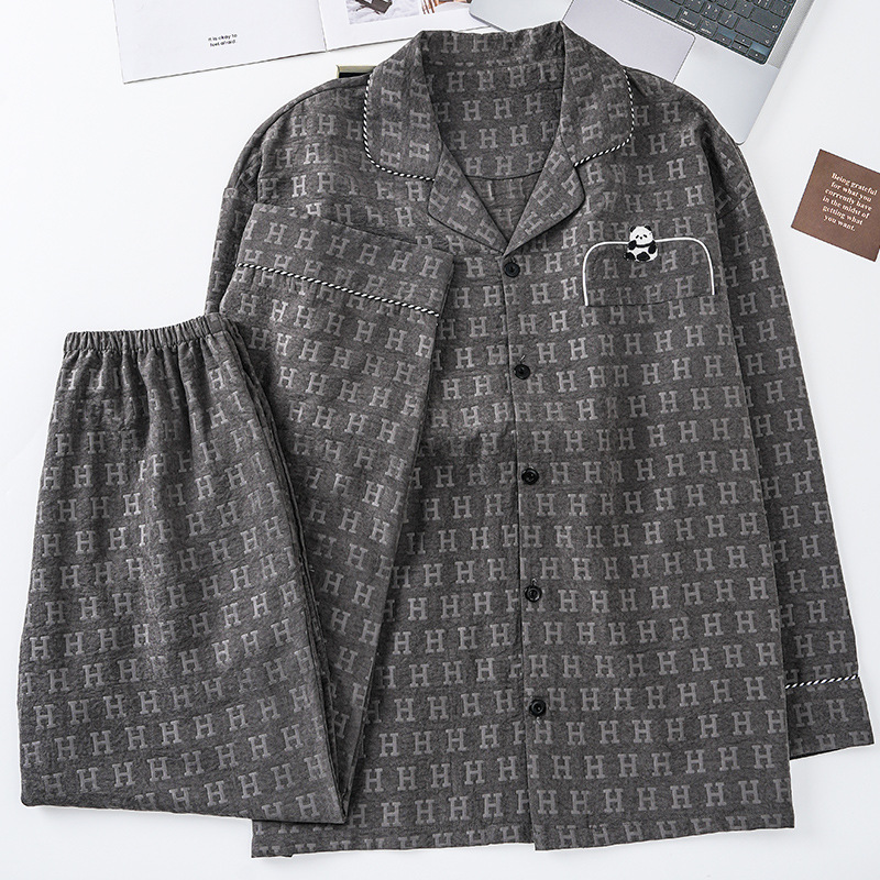 2025 nuevo jacquard nube algodón pijama de hombre primavera y otoño pantalones de manga larga ropa de hogar panda japonesa verano