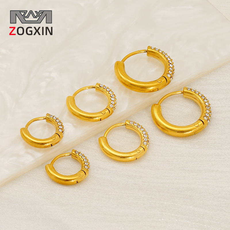 Pendientes de diamantes de acero inoxidable de oro de 18 quilates explosivos de Amazon para mujer