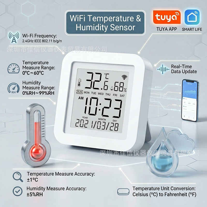 Tuya Smart Temperature Humidity Sensor Indoor Wifi Temperature Detector Mobile Phone Remote Control with Probe Tuya Smart Temperature Humidity Sensor Indoor Wifi Temperature Detector Mobile Phone Remote Control with Probe