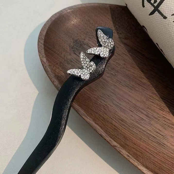 Изысканная китайская шпилька для волос, летняя заколка, деревянный аксессуар для волос, инкрустированная бриллиантами, стиль высокого качества