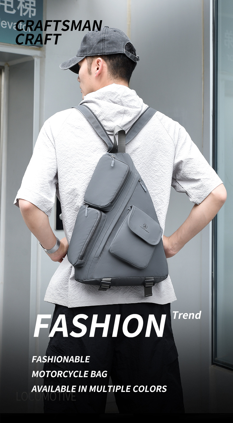 2025 New cross-border men's chest bag, casual men's bag, large-capacity retro multi-functional crossbody bag, soft leather single-shoulder bag details Picture