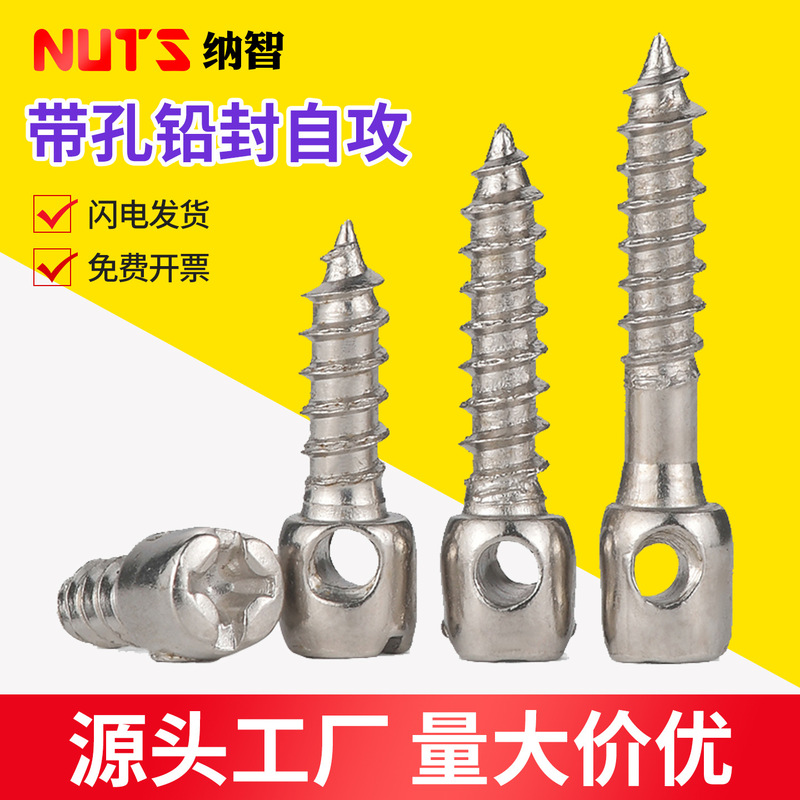 M4 nickel-plated lead-sealed self-tapping screw meter box self-tapping screw cylindrical self-tapping lead-sealed screw with hole