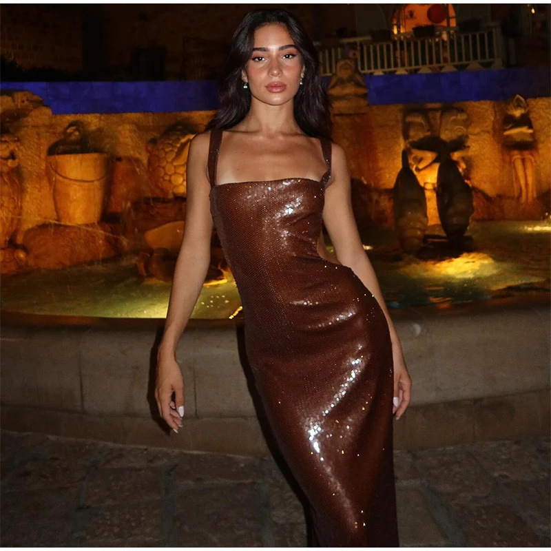 345g Weight Maxi Long Dress Dress Length Type Wholesale Women's Elegant Solid Color Banquet Strap Sleeveless Sheath Dress