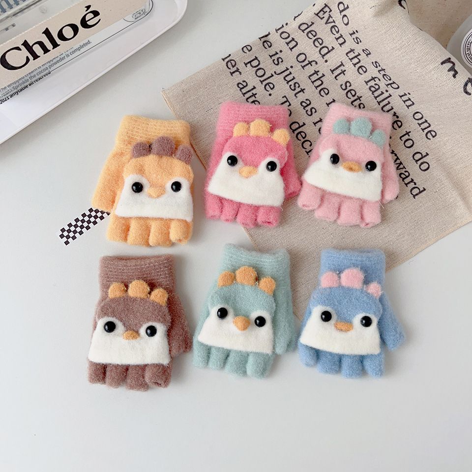 Niños guantes de medio dedo estudiantes de primaria caliente a prueba de frío guantes de dedo de punto 2025 nuevo guantes a prueba de viento y frío