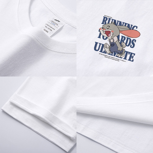 Men's Loose Summer Trend Brand T-Shirt with Rabbit Japanese Style Print, Crew Neck Casual Half-Sleeve Sweatshirt