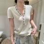 显瘦气质短袖v领针织衫