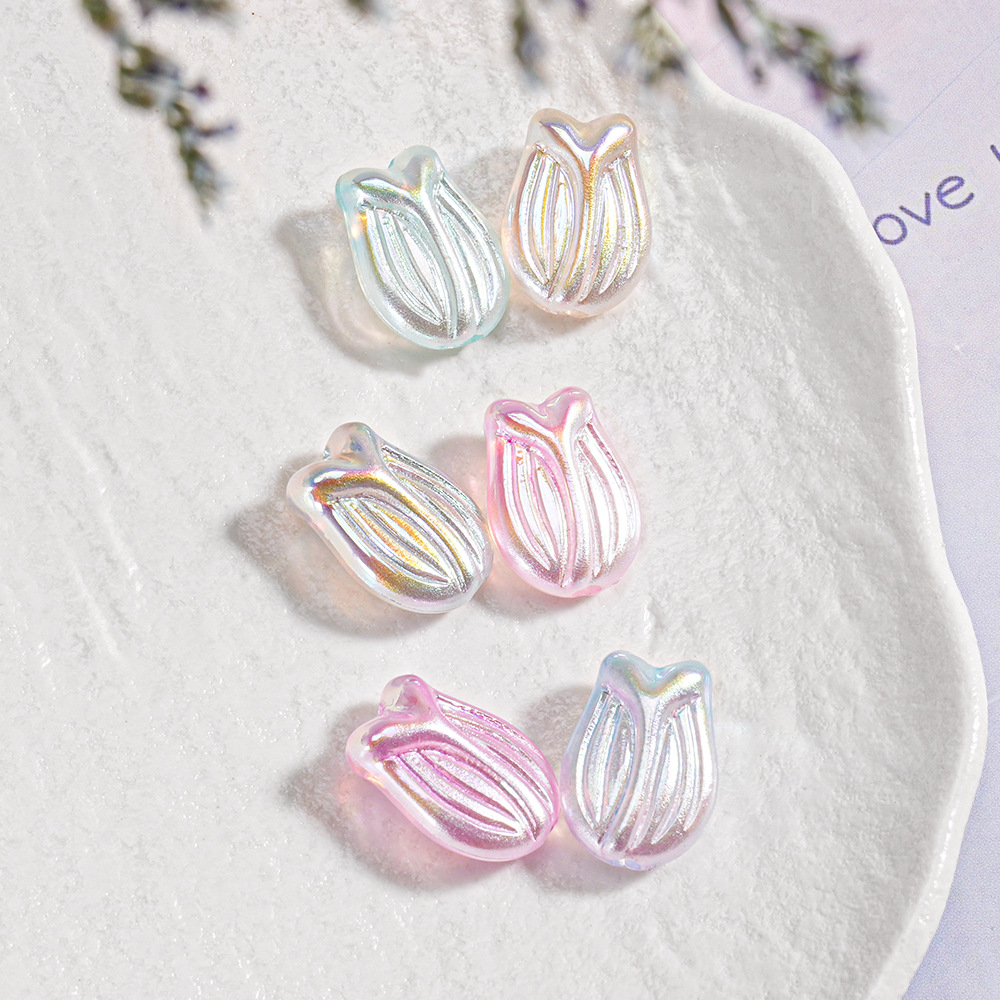 30 piezas de glaseado de azúcar, flores transparentes, tulipanes, cuentas, accesorios colgantes de cadena de teléfono móvil de bricolaje, cuentas de resina al por mayor