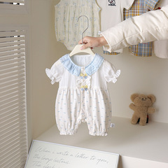 Baby Summer Clothes Newborn Baby Bodysuit Short Sleeve Girls' Hairy Thin Version Princess Sweet Cute Crawling Suit