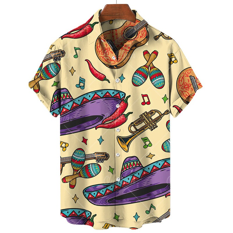 2026 Men's Mexican Style Printed Shirt Casual Men's Travel Short-Sleeved Shirt Hawaii