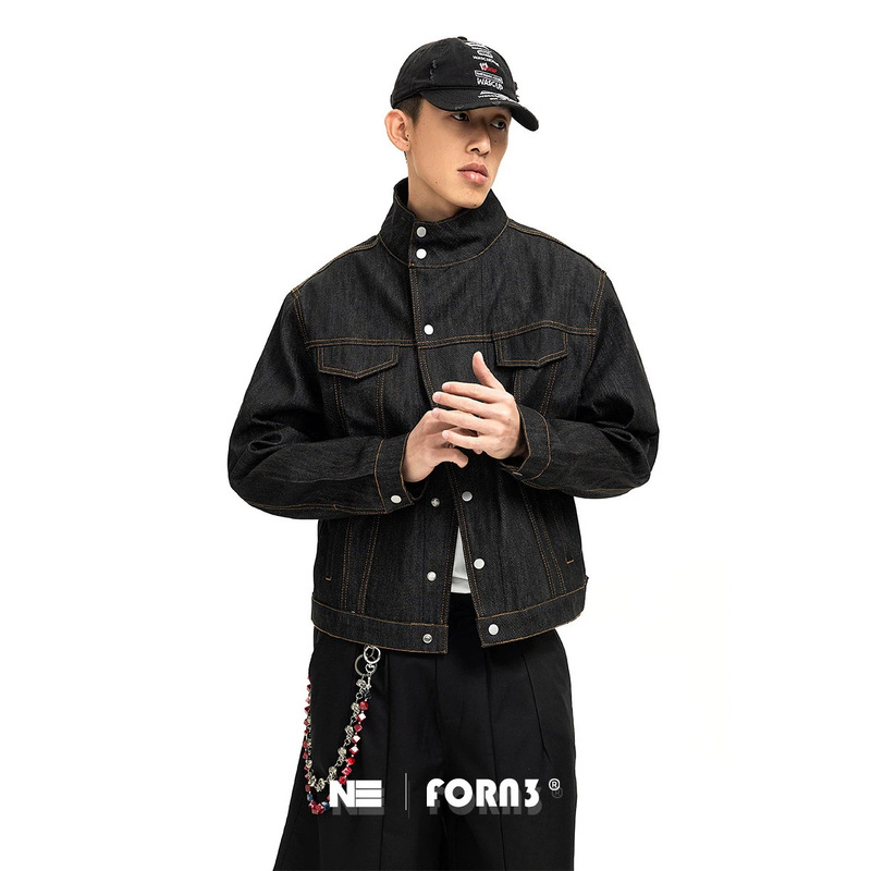 Forn3 American Retro Stand-Collar Denim Jacket for Men and Women, Loose and Versatile Style, Couple's Jacket with Trendy Design Forn3 American Retro Stand-Collar Denim Jacket for Men and Women, Loose and Versatile Style, Couple's Jacket with Trendy Design