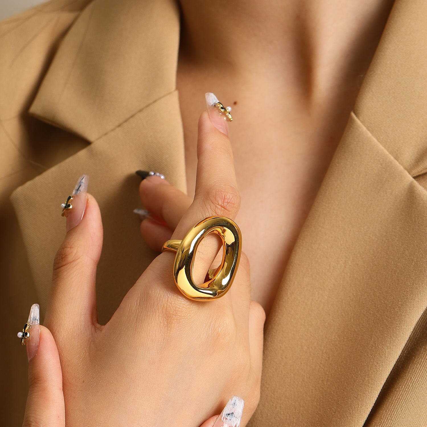 Rings Classification 6, 7, 8 Ring Size 1 Piece Quantity Real Gold Plated Geometric Solid Color 304 Stainless Steel Vintage Style Waterproof Non Tarnish Rings