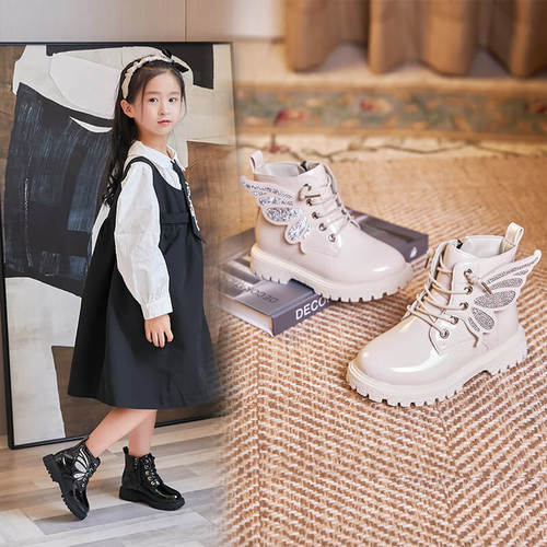 new autumn and winter children's fashion boots girls boots butterfly wing leather boots boys short boots student high boots