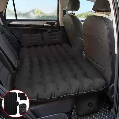 Mattress Rear Exhaust Rear Seat: Vehicle-mounted inflatable bed - default-item-thickened-flocked-wavy-pattern-double-support-black-with-stall-electric-pump