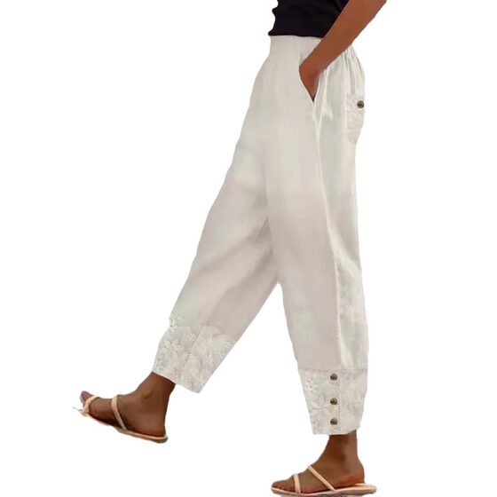 Cross-border Women's Pants Solid Color Cotton and Linen Ankle-length Pants 2023 New Casual Pants Loose All-match Elasticated Waist Long Pants