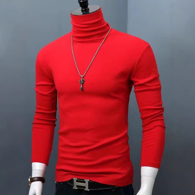 높은 칼라 긴 소매 내부 남성베이스 셔츠 슬림 핏 티셔츠 간단한 가을과 겨울 단색 플러스 사이즈 따뜻한 가을 패션 브랜드