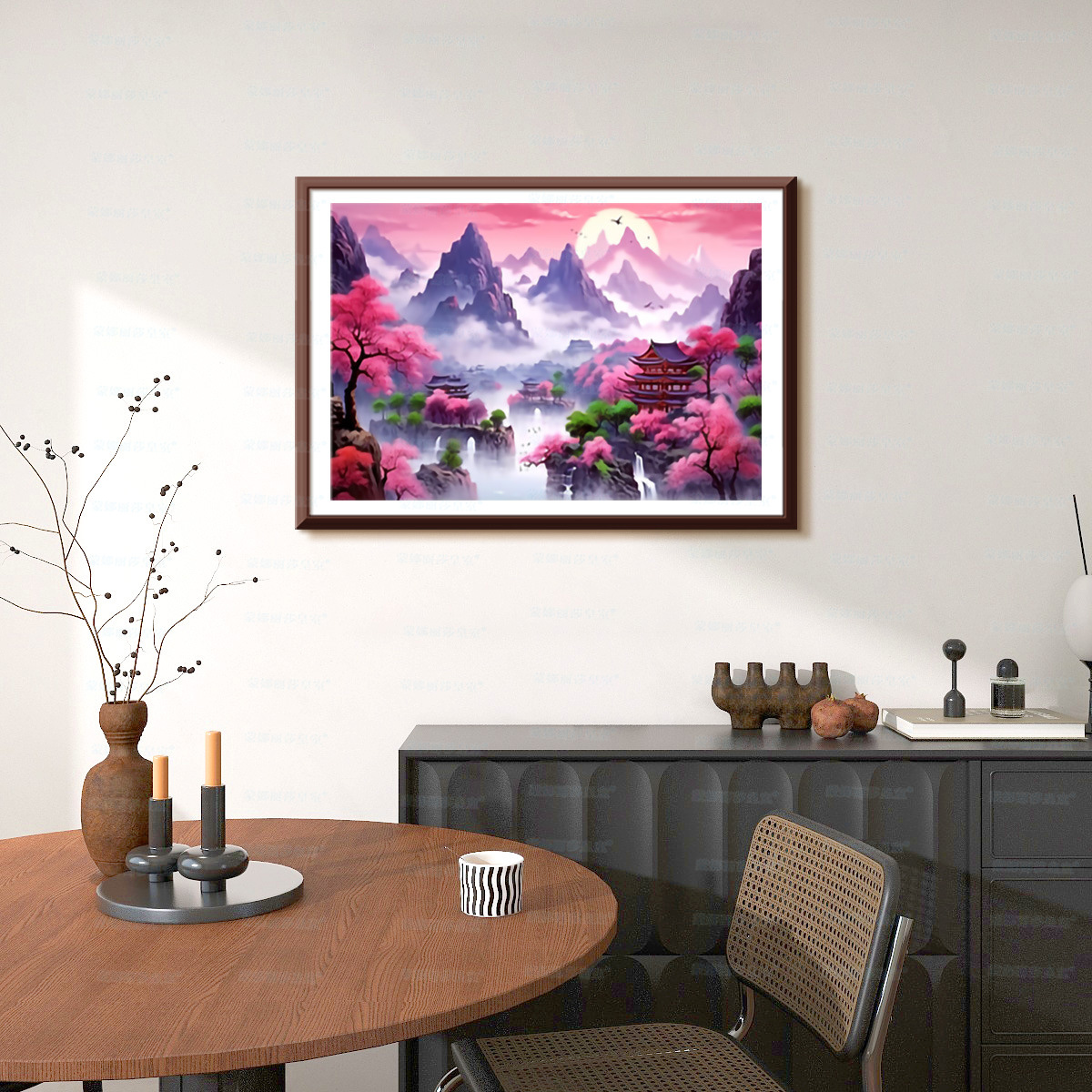 Transfronterizo 2026 nuevo bordado cruzado púrpura qi donglai pequeña edición paisaje clásico sala de estar decoración hecha a mano