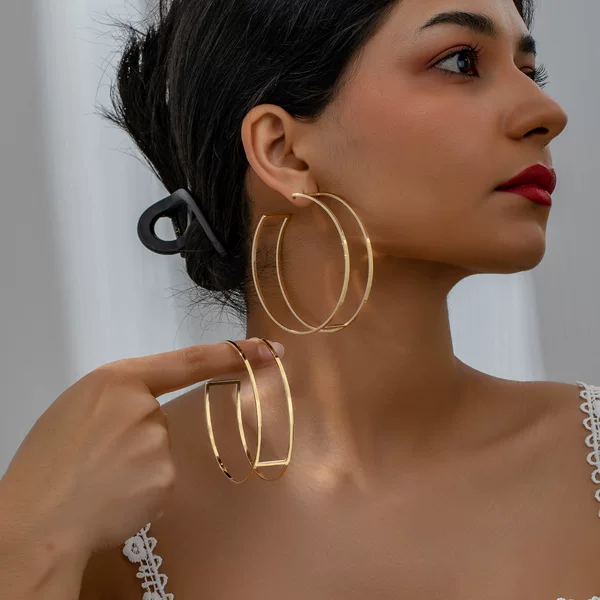 Cross-border European and American fashion exaggerated handmade square big ring earrings earrings oversized earrings Qingdao jewelry