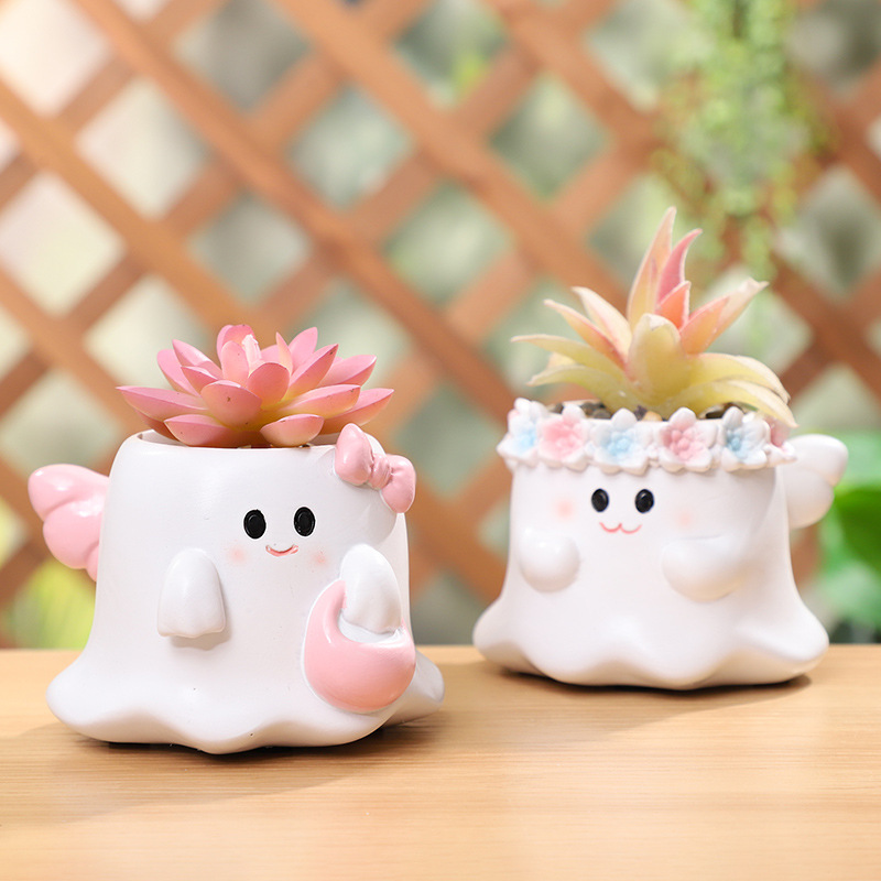 Chậu Cây Resin Chậu cây mọng nước hình ma Halloween, chậu mini trang trí bàn, sân vườn và tiểu cảnh (RG-134)