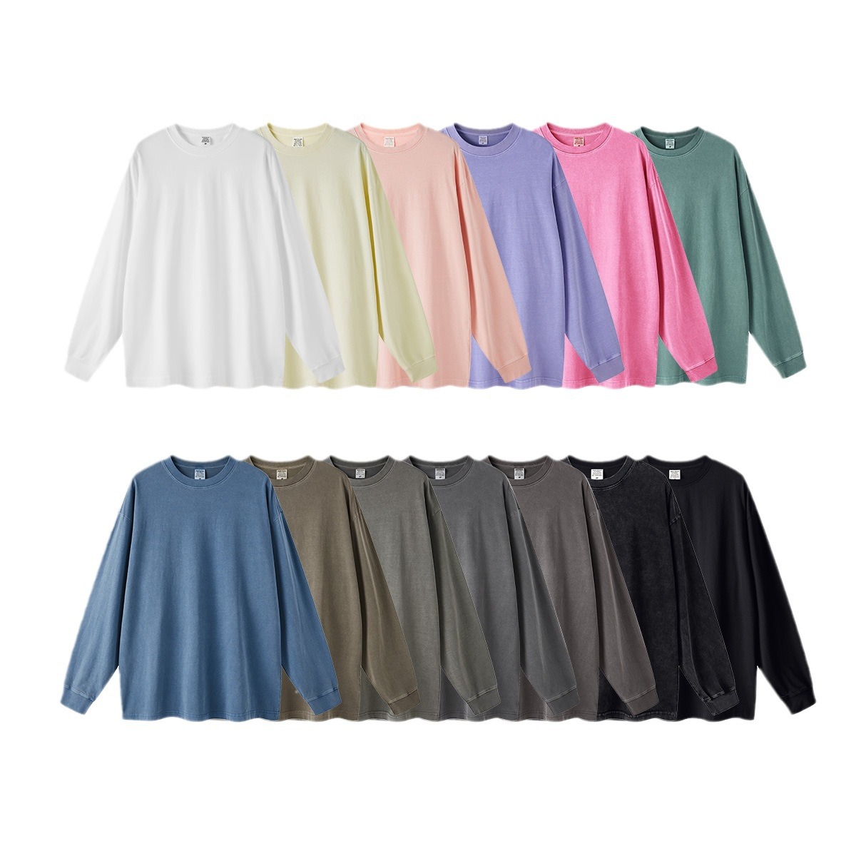 BE personalizado 2025 marca de moda suelta manga larga hombre 260G12 color retro lavado en agua hacer vieja camiseta de manga larga primavera