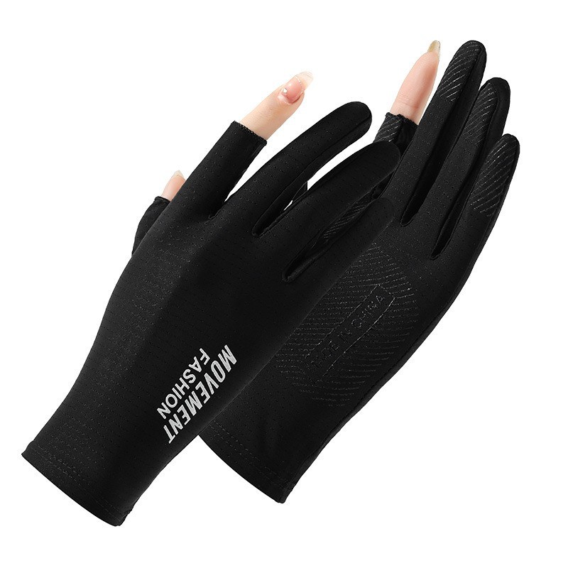 Guantes a prueba de sol para mujer de verano al aire libre ciclismo deportes conducción fina seda de hielo a prueba de sol transpirable guantes de pesca de dos dedos