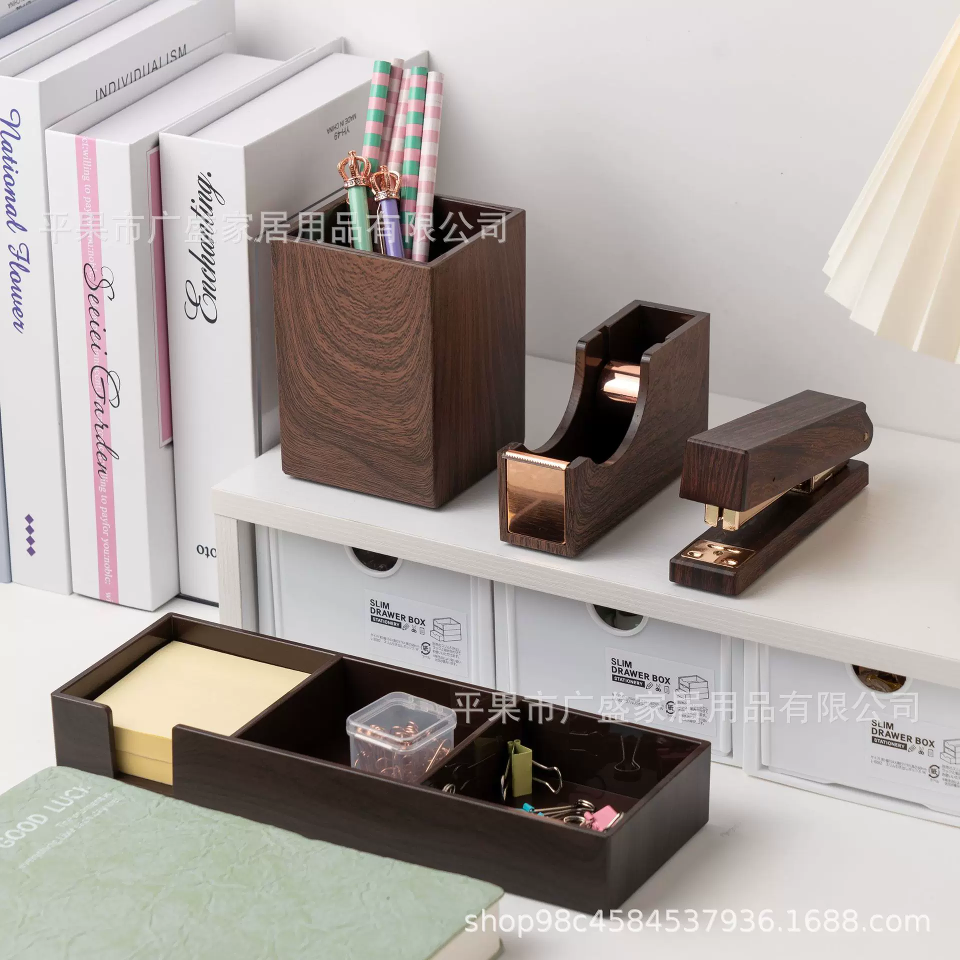 亚克力订书机仿木纹24/6笔筒切割器装订机订书器文具用品套装批发