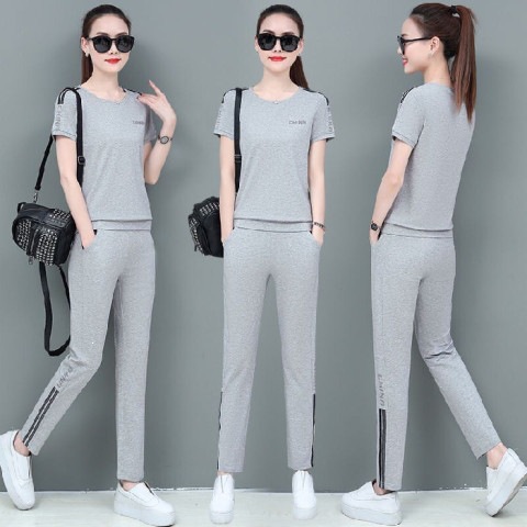 Women's Casual Sports Suit Trendy Summer Short Sleeve Loose Korean Style Running Sportswear Two-Piece Set_voghion.com