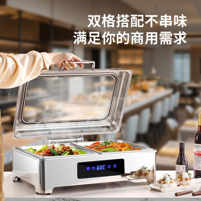 ステンレスビュッフェストーブホテル朝食電気加熱可視油圧ビュッフェストーブ断熱ポット商業ホットディッシュストーブ|undefined