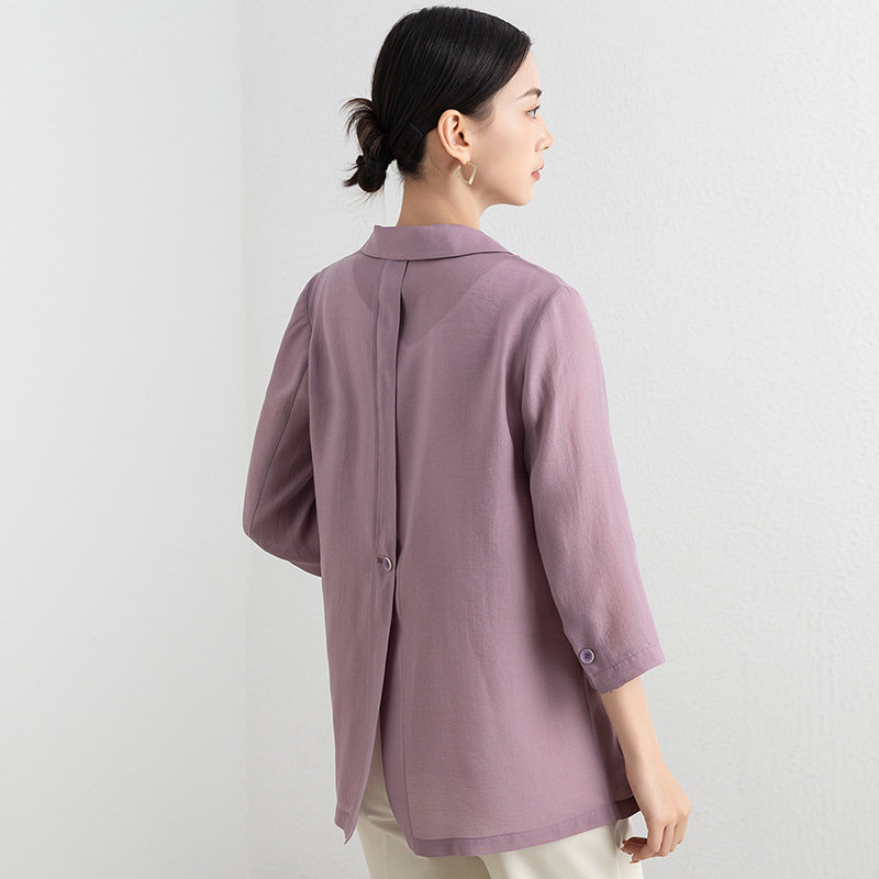 Áo blazer nữ tay lửng vải Tencel tím nhạt mỏng nhẹ — Màu tím