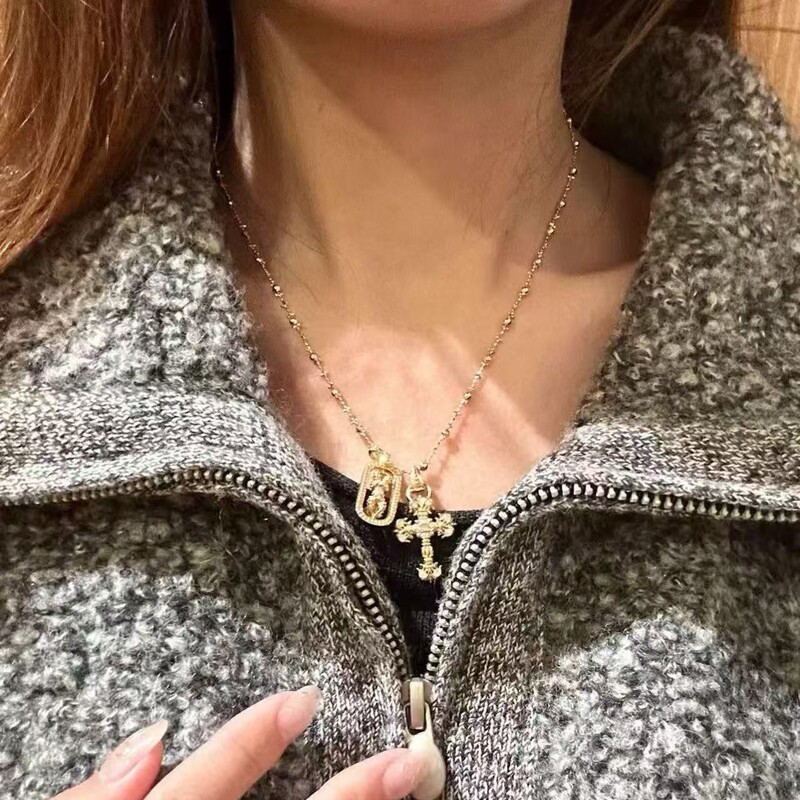 意大利工艺轻奢纯银S925鸢尾花十字架金刚杵仙女链叠戴项饰锁骨链|undefined