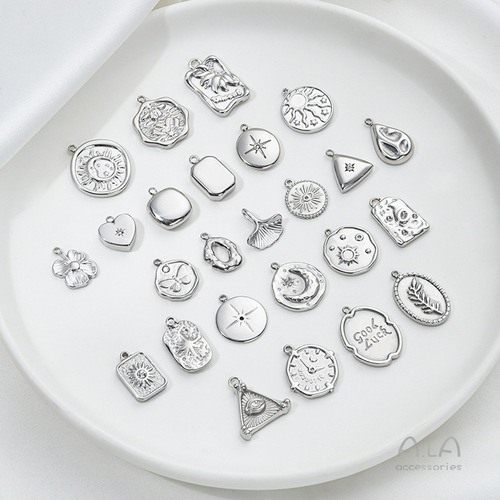 Fade-Resistant 316 Titanium Steel Four-Leaf Clover, Apricot Leaf, Mangosteen, Star, Sun, and Moon Charms – Geometric Pendant for DIY Jewelry & Accessories