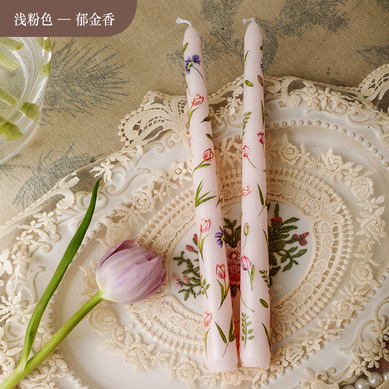 25cm印花长杆蜡烛欧式浪漫烛光晚餐婚庆节日结婚家用跨境无烟蜡烛|undefined