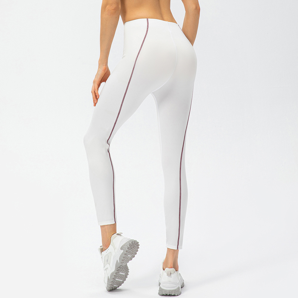 女裸感紧身高腰瑜伽长裤时尚撞色户外健身跑步速干运动裤22373