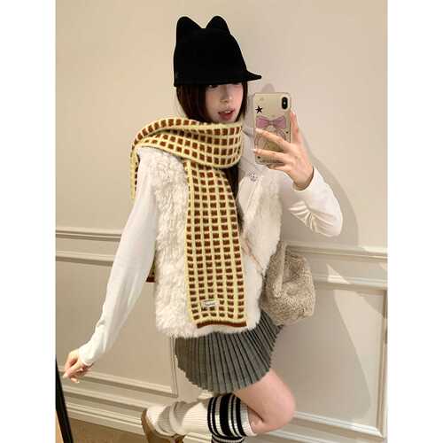 Wool Texture Felt Plaid Knitted Scarf for Women - 2025 New Arrival Winter Soft and Plump Thick Warm Neck Scarf