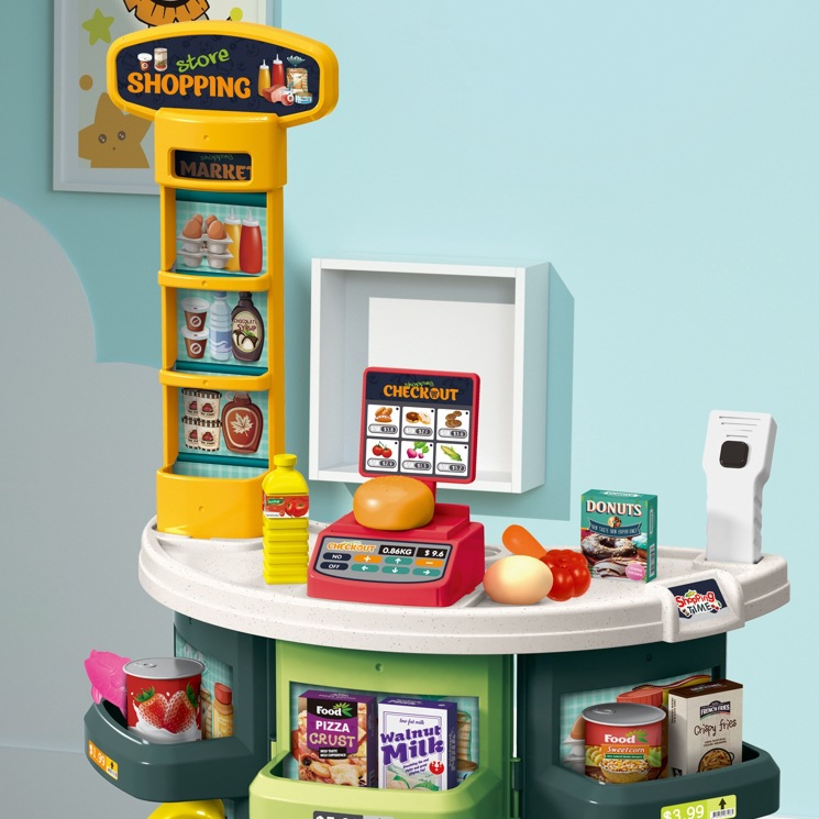Cocina infantil utensilios de cocina juguetes de cocina mesa de trabajo mesa de comida rápida supermercado quiosco de venta carrito de compras caja registradora