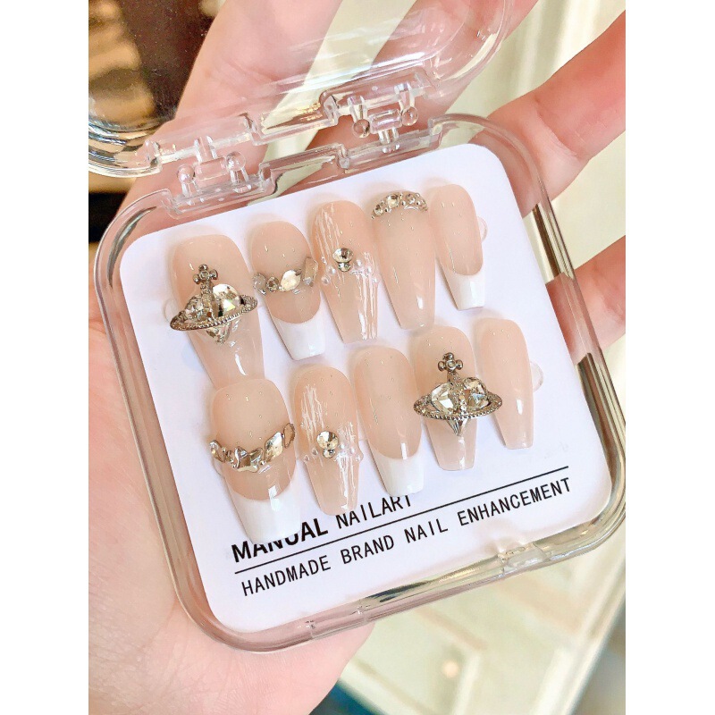 [Original Real Shot] Purely Handmade Wearable Nails Xiaohongshu’S Popular Empress Manicure Patch Finished Product Ice-Transparent Nude Color