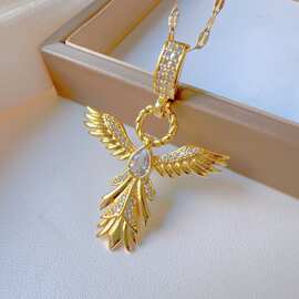 欧美跨境速卖通热销镀金钛钢圣剑凤凰展翅项链女男女同款首饰锁骨